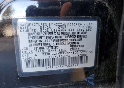 2014 Nissan Sentra S z USA, uszkodzony, nr VIN 3N1AB7APXEY252843